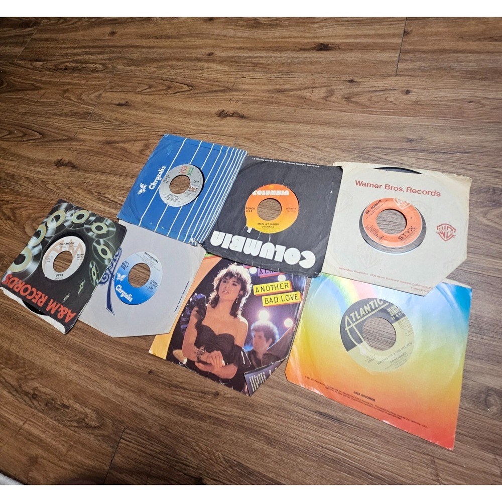 Lot of 7 45 Rock Vinyl Records Foreigner, Men‎ At Work, Billy Idol, Styx VG+/VG+